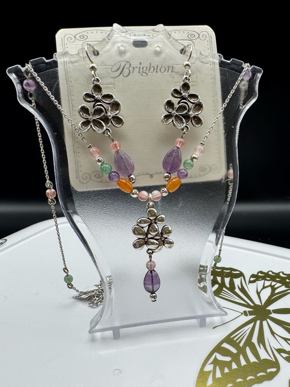 Brighton Everbloom Trellis Drop Necklace and French Wire Earrings Set